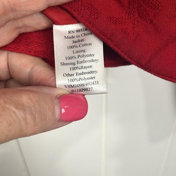 Coldwater Creek Womens Blazer/Jacket 10P Red Mandarin Collar Button Down Lined - Picture 9 of 15